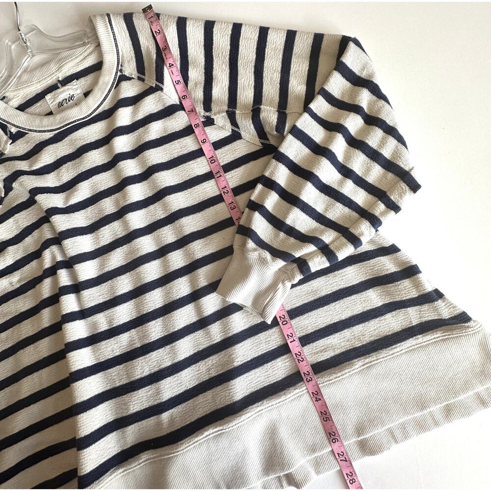 Aerie East West Crew Sweatshirt Womens Large Ivory Navy Striped Oversized Beachy - Picture 10 of 10